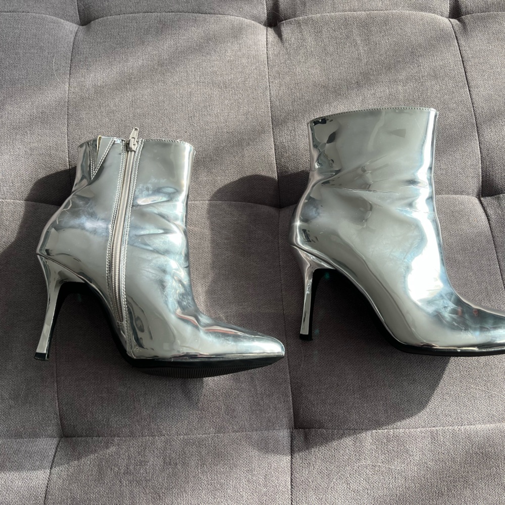 Worn once, Target silver/chrome booties.